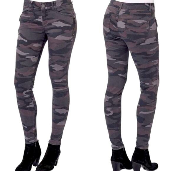 Democracy Women's Jeans Ab Solution Mid Rise Black Camouflage Zip Skinny Size 8 - Picture 9 of 9